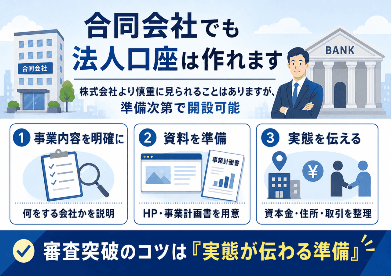 合同会社の法人口座開設で銀行審査に通るためのポイント