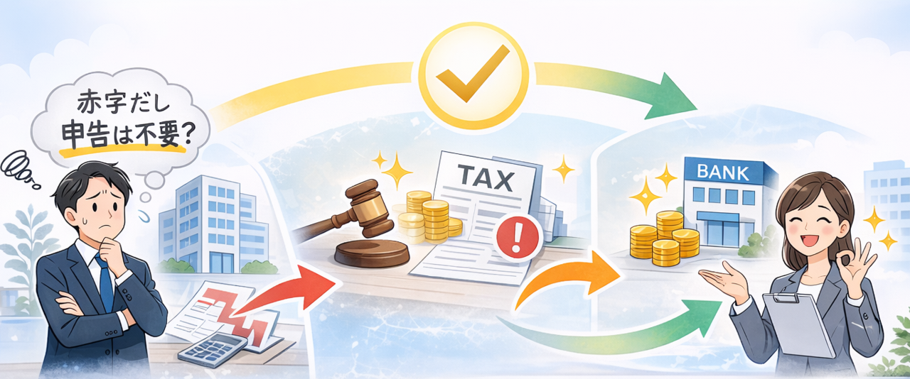 １期目の赤字法人が確定申告することの必要性を説明した画像