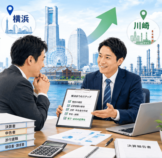 横浜と川崎の無申告法人の社長と会議する画像 