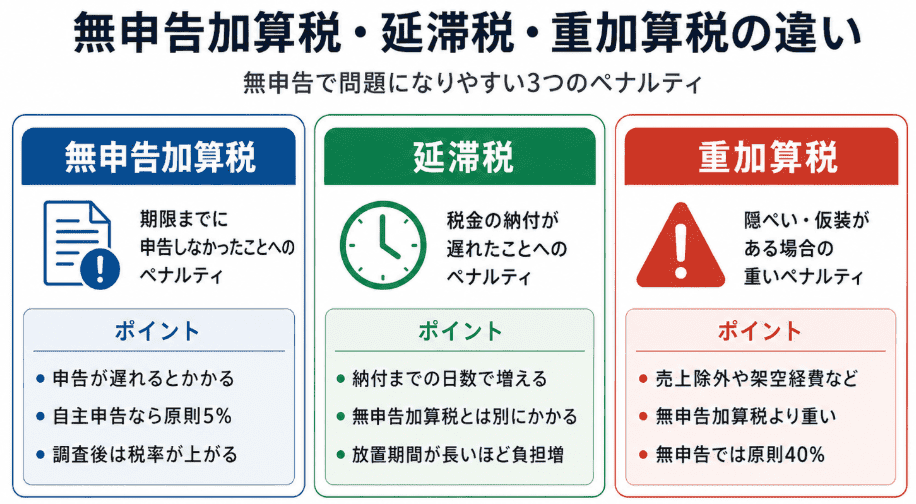 無申告加算税・延滞税・重加算税の違い