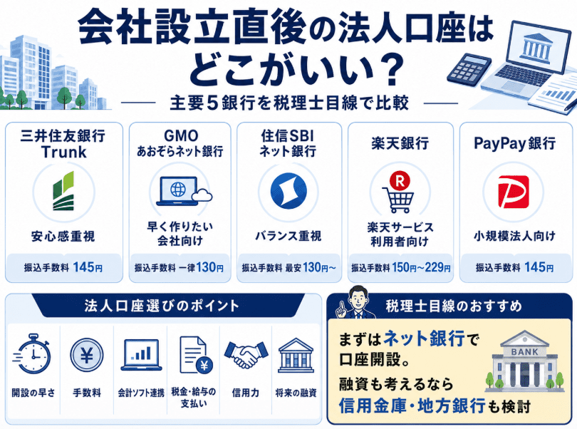 法人口座選びのポイント及びネット銀行の比較